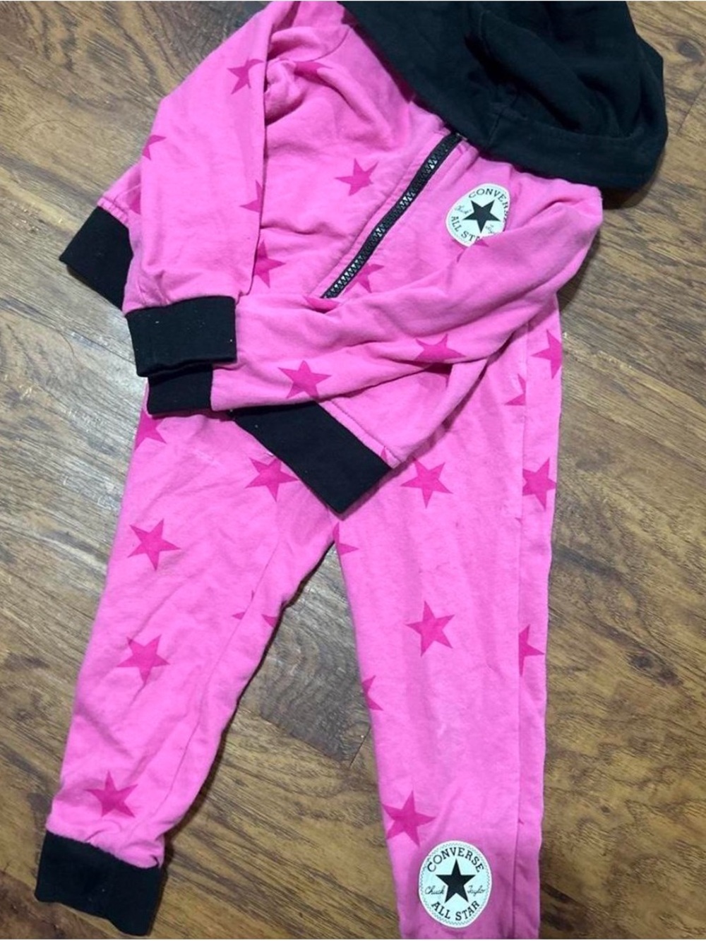 Kids Pink Star Hooded Pajama Set with Black Trim